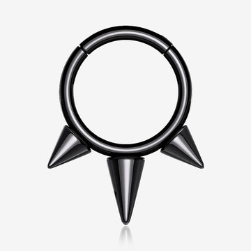 Implant Grade Titanium Blackline Bali Studded Spikes Clicker Hoop Ring